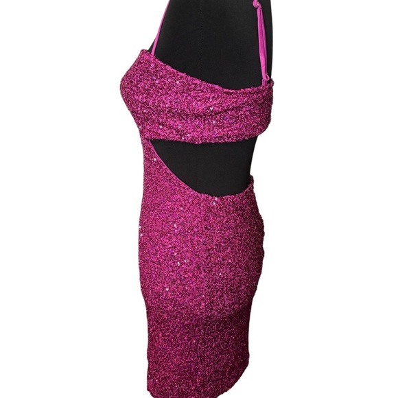 NWOT Windsor Fuchsia Sequin Cutout Bodycon Mini Cocktail Dress Party Lined Small - Picture 4 of 6